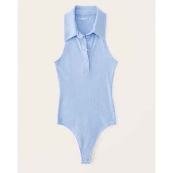New Abercrombie & Fitch Womans Small Soft A&F Ribbed Polo Bodysuit Blue - Picture 1 of 5